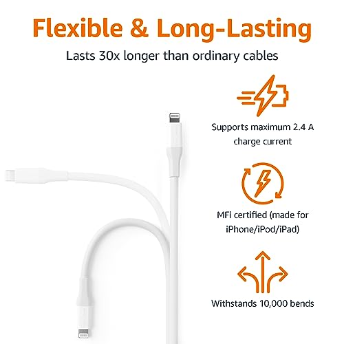 Amazon Basics - 1-Pack USB-A to Lightning ABS Charger Cable, MFi Certified for Apple iPhone 14 13 12 11 X Xs Pro, Pro Max, Plus, iPad, 10,000 Bend Lifespan, 10 Foot, White - Image 4