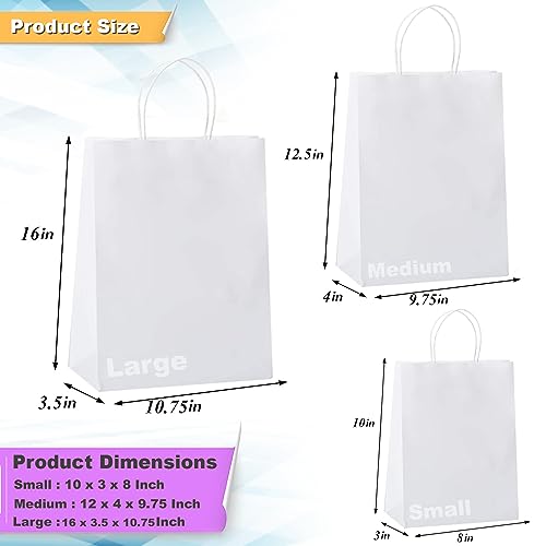 Image of Aakriti White Kraft Gift Bags with Handles, Natural Plain Kraft Paper Shopping Bags for Retail Business, Grocery, Craft, Birthday, Wedding, Party Favors in 3 Sizes (30 PCS White Paper Bag) Mix Sizes