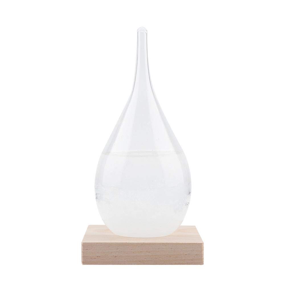 Storm Glass, Asixx Storm Glass, Drop-Shaped Storm Bottle Desktop Weather Station Predictor Storm Glass Barometer with LED Wooden Base