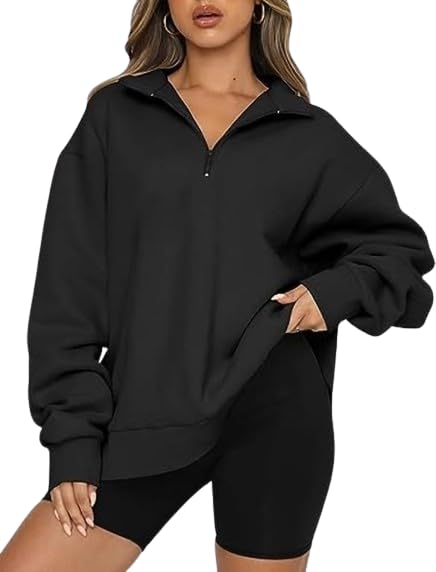 PAKLON Solid Casual V-Neck Full Sleeve Pull Over Half Zipper Sweatshirt’s for Women’s