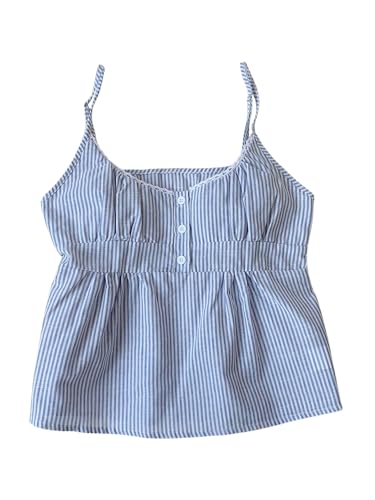 Floerns Women's Cute Striped Spaghetti Strap Camisole Tops Button Flared Hem Cami Top
