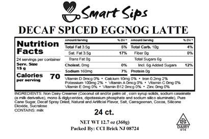 Smart Sips, Decaf Spiced Eggnog Latte, Decaffeinated Gourmet Latte Pods for Keurig K-cup Brewers, 24 Count, Decaffeinated