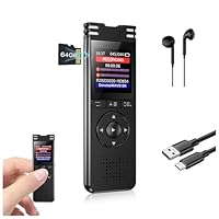 TDW Mini Diktiergerät, Mini Aufnahmegerät 64GB mit Mikrofon Digital Diktiergerät Klein USB Voice Recorder mit Kopfhörer für Aufzeichnung Vorlesung Treffen Interview, Schwarz