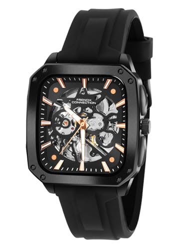 Image of French Connection See Through Black Square Dial | Black Silicone Strap Automatic Watch for Mens FCA18BBL