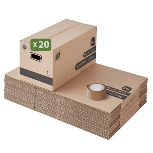 Confezione da 20 scatole di trasloco, 54 l, 60 x 30 x 30 cm, Made in France – 70% FSC certificato, carico max 15 kg, confezione & Move (20)