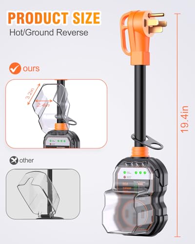 Image of GEARGO RV Surge Protectors 50 Amp, 15000 Joules RV Circuit Analyzer, IP68 Surge Voltage Protection, RV Adapter Plug for Camper (Orange)