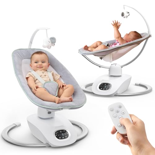 Image of Momcozy CocoSway Baby Swing for Infants to Toddler, 3D-Motion Electric Baby Swing with 6 Motions & 4-Speeds, Remote Control, Infant Swing with 8 Preset Lullabies for Baby Boy Girl Up to 20 lbs