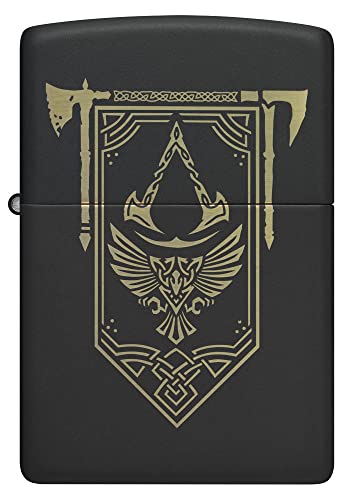 Image of Zippo Unisex-Adult Gaming Lighters, Black Matte Laser Engraved Valhalla