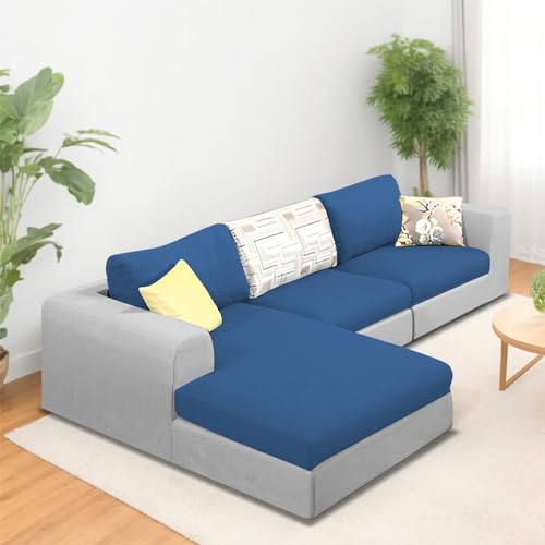 Image of Koza LHS 4 Seater L Shape Sofa Set for Living Room (Blue Grey Fabric) Premium Fabric Sofa
