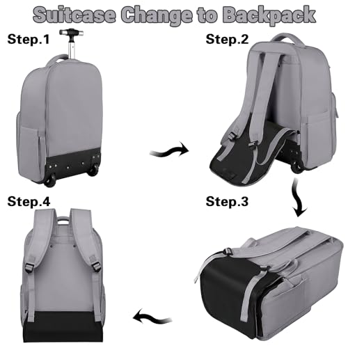 Image of ZOMFELT Rolling Backpack for Women Men, Travel Backpack with Wheels, 17 Inch Laptop Backpack with Toiletry Bag, Carry on Luggage Wheeled Backpack for Travel Trip Business Grey