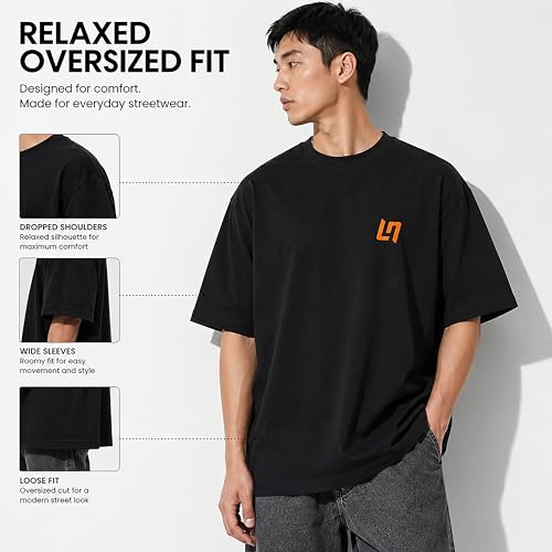 Image of Men's Cotton Oversized T-Shirt - Relaxed Fit Half Sleeve F1 Graphic Print Tee for Streetwear & Casual Outings - Black