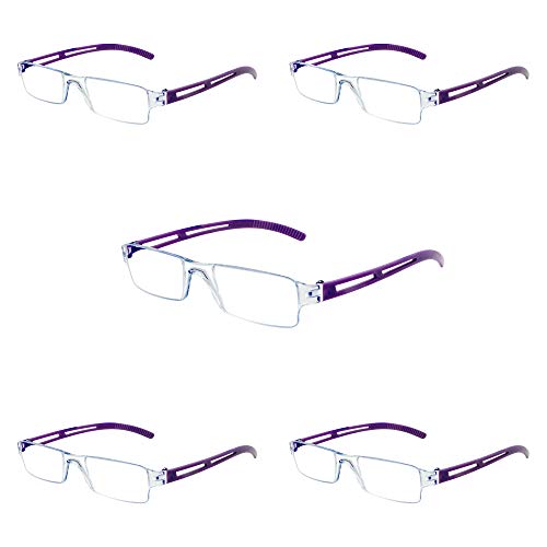 Image of VisionGlobal 5 Pairs Reading Glasses, Blue Light Blocking Glasses, Computer Reading Glasses for Women and Men, Fashion Square Eyewear Frame (Purple,+4.50 Magnification)