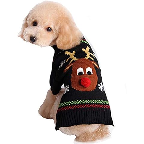 TENGZHI Christmas Dog Costumes Knitted Pet Dog Christmas Sweater,Reindeer Holiday Pet Clothes Jumper For Small Medium Large Dogs Puppy Kitten Cats Cover