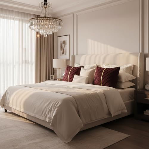 Image of Burgundy Velvet Pillow Covers 20x20 inch Pack of 2 Gold Decor