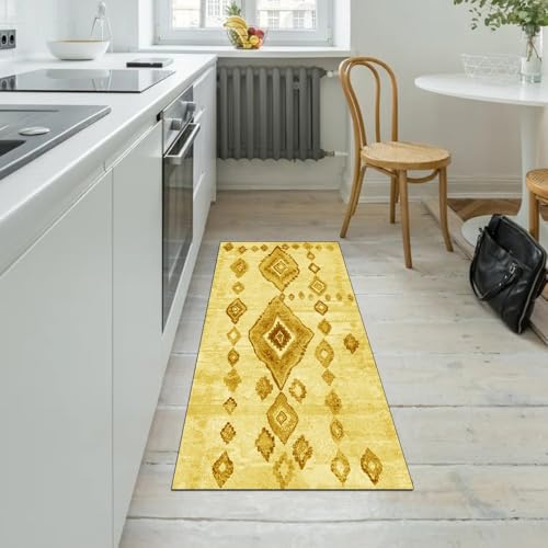 Alfombra de pasillo amarilla de 60x220 cm lavable y antideslizante 5