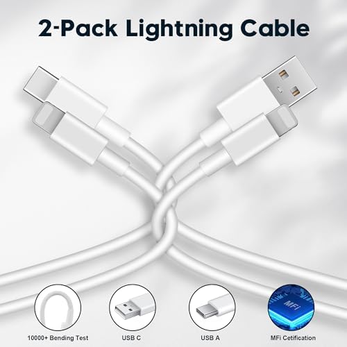 LUOSIKE Ładowarka USB C 20 W do iPhone'a z Kablami Lightning 2 m, 2-Portowy Zasilacz z PD i QC3.0, Szybka Ładowarka z 2 Kablami Ładującymi, Kompatybilna z iPhone 14/13/12/11/Pro/Max/mini/SE/XR/X/8/7/6