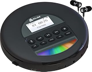 KLIM Nomad - Portable CD Player Discman with Long-lasting Battery - Includes KLIM Fusion Earphones - Compatible with CD-R, CD-RW, MP3 - With TF Reader, Radio FM, Bluetooth - Great for cars - NEW 2022
