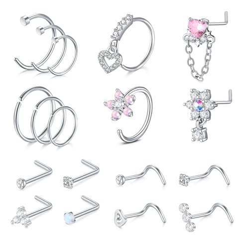 VCMART Nose Rings 18g 20g Nose Ring Surgical Steel Nose Studs Hoops Nose Piercings Jewelry Silver Gold