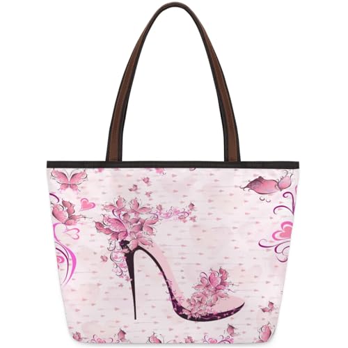 Flower High Heels Tote Bag Multi Pocket Zippered Beach Bag Lightweight Waterproof Handbag for Women Men Work Gym Travel Swimming Yoga Grocery Shopping L