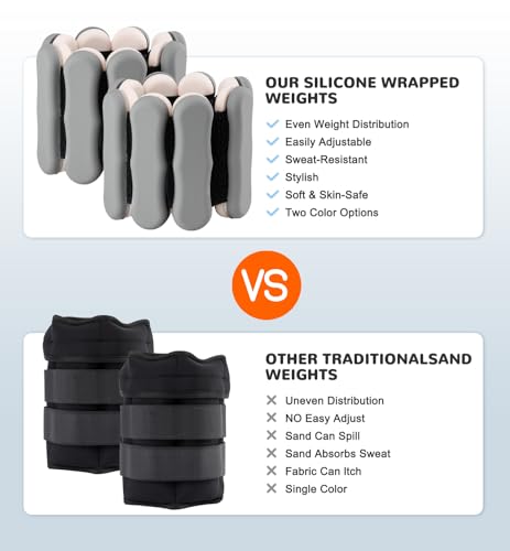 Image of Ankle & Wrist Weights for Women Men, Set of 2, 1 lb /2 lb Each | Adjustable Arm & Leg Weights, Soft Silicone Weighted Bracelet For Pilates Yoga Dance Walking Running Swimming Weight Loss