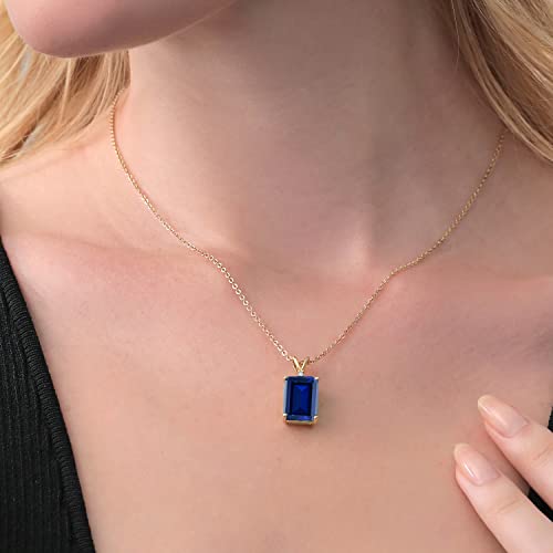Gem Stone King 18K Yellow Gold Plated Silver Gemstone Birthstone Pendant Necklace For Women | 14X10MM Emerald Cut and 1.5MM Round Accents | With 18 Inch Silver Chain4