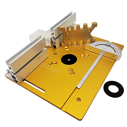 Set mit 4 Frästisch Einlegeplatten Enthalten Flip-Board/Backer/Push Lineal/Aluminiumlegierung, Holzfräsen, Flip-Board, Trimmmaschine, Gravur, Hilfswerkzeug, Holzbearbeitungsbänke (Color : Gold Cover