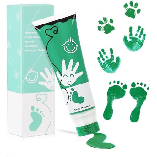 Sortnic 75ml Green Baby Hand and Footprint Ink Kit, Baby Handprint Footprint Paint for Newborn Keepsake, Dog Cat Paw Print Kit, Washable, Non Toxic Acid-Free, Safe Gentle for Ideal New Mom Gifts