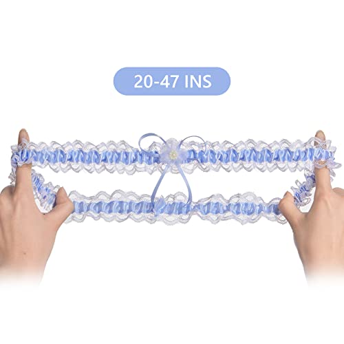 Plus Size Wedding Garters for Bride with Elastic Band, Something Blue Lace Belts Bridal Garter Set for Bride on Wedding2