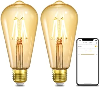 Linkind WiFi Smart LED Dimmable Vintage Filament Bulb ST64, 4.5W Edison Screw E27 Light, 350lm, Squirrel Cage, 2200K Soft White, No Hub Required, Compatible with Alexa, Google Home, 2 Pack