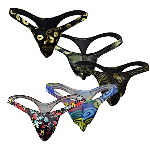 Sexy Men's G-Strings Thong Underwear Low Rise Bikini Briefs Underpants Knickers Elastic Waistband Underwear 5-Pack