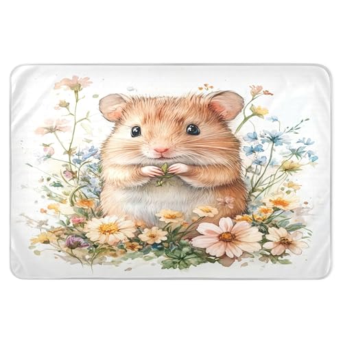 Takiito Cute Hamster Flowers Bed Pad Reusable Bed Underpad Washable Waterproof Leak-Proof Quick Dry Incontinence Pee Pad for Toddlers Kids Adults Pets 34x52 in