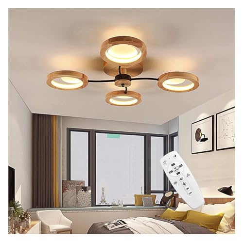 Lustre plafonnier bois massif LED télécommande éclairage séjour - 3