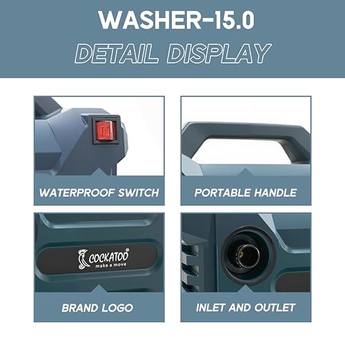 Image of Cockatoo RinseSmart15W High Pressure Washer, Corded Electric 1500W 2.5HP, 96 Bar, 6L /Min Flow, Aluminium Motor, 7m Hose, Foam Spray Gun - Car, Bike, Patio, Garden, Vehicle, Outdoor Cleaning Dark Teal