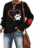 ETATNG Womens Dog Mom Sweatshirts Dog Paw Print Heart Print Crewneck Long Sleeve Casual Pullover Loo