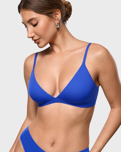 Image of INLYRIC Women's Inbarely Triangle Bralette Plunge Unlined Seamless Bra No Underwire Sexy Comfortable Everyday