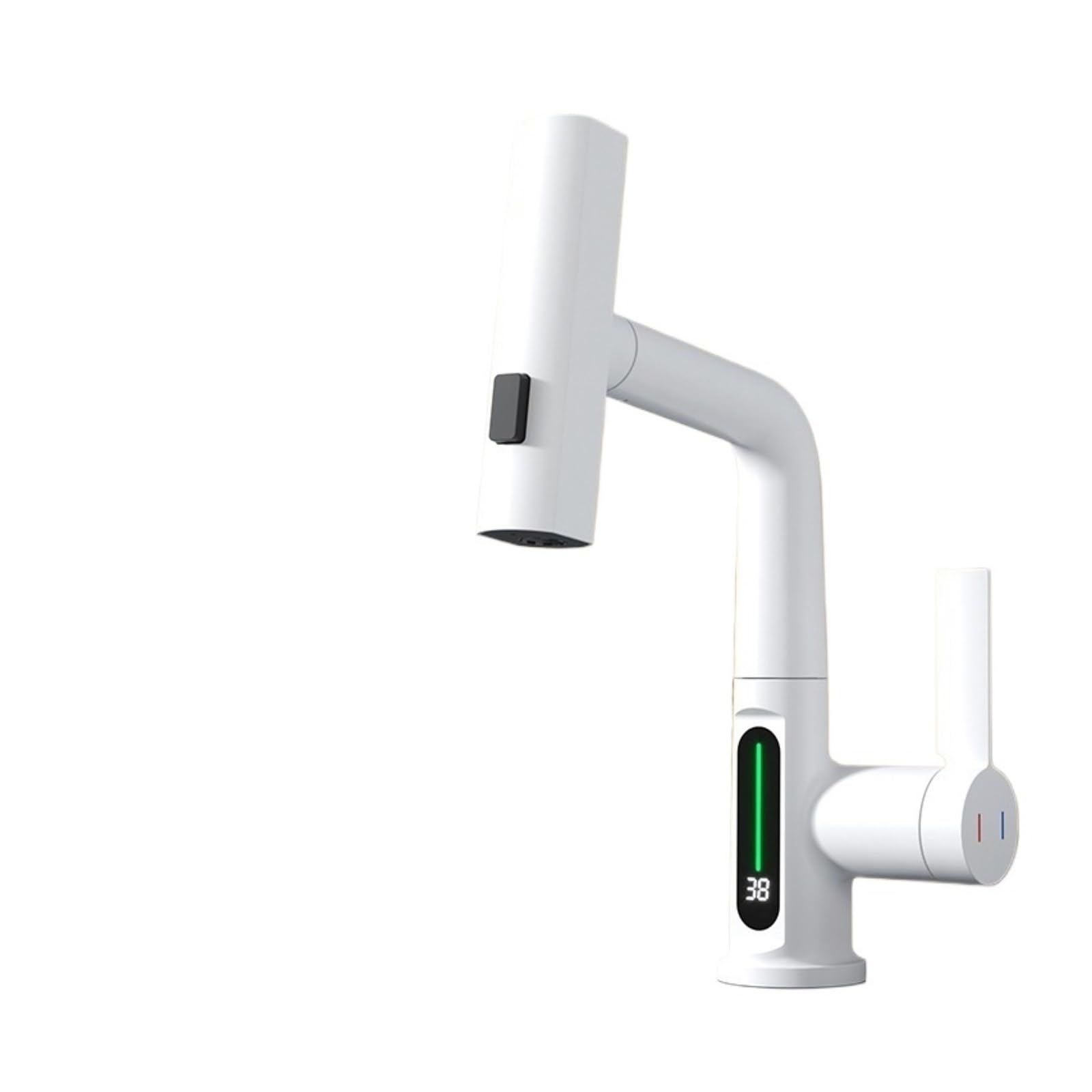 Stainless Steel Bathroom Faucet, Pull Out Waterfall Sink Mixer Tap with LED Display, Hot & Cold,Safe and Reliable(Bianco)