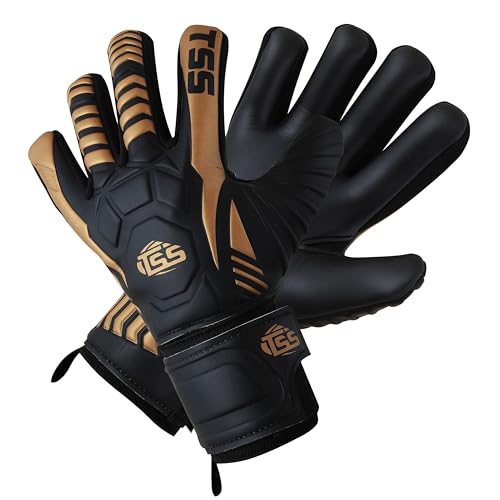 NOSSA TREND Soccer Goalie Goalkeeper Gloves for Adult &Youth high Performance Soccer Gloves with Pro-Teck Finger Spine Protection 4+3 MM Premium Latex Strong Grip for Toughest Saves (Black & Gold,8)