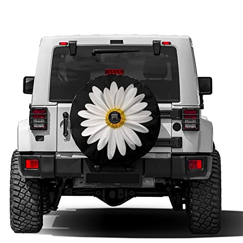 Image of Delerain Spare Tire Cover with Backup Camera Hole White Daisy Wheel Covers Waterproof Dust-Proof UV Sun Universal Fit for RV Trailer RV SUV Truck (18 Inch for Diameter 32 inch-34 inch)