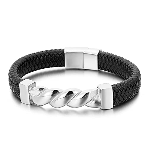 Bracelet tordu en cuir tressé anti-oxydation, boucle acier sécurisée pour homme