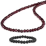 Collana con pietre preziose tonde sfaccettate granato naturale con catena in argento sterling 925 placcato oro rosa per donna. Regalo per lei, Natale, compleanno, anniversario, Capodanno - 47 cm