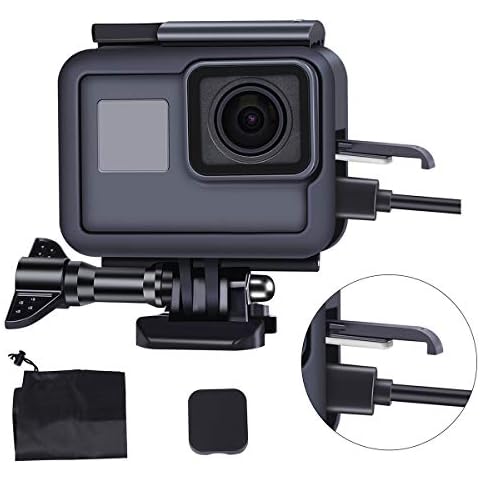 LARRITS Protective Case Frame for GoPro Hero 7 Hero 6 Black Hero 5 Black Hero 2018, Drop Resistant Case + Mount Adapter + Long Screw + Silicone Lens Cover + Organizer Bag Cover