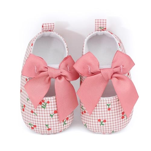 Little Girls Shoes 0 12M Infant Baby Flat Anti-Slip Rubber Sole Cute Plaid Cherry Toddler Wedding Princess Shoes2