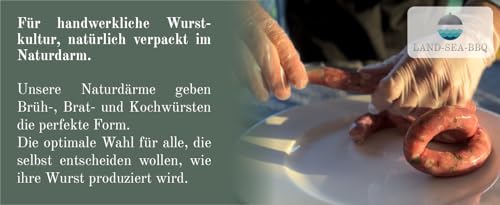 Schweinedarm 28/30 mm 18 Meter in Premiumqualität 1A getubed auf Röhrchen von LAND-SEA-BBQ. Ideal für die Herstellung selbstgemachter Würstchen.