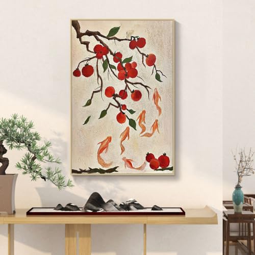 Peinture à l'huile de texture grand format | Tableau paysage de poisson moderne