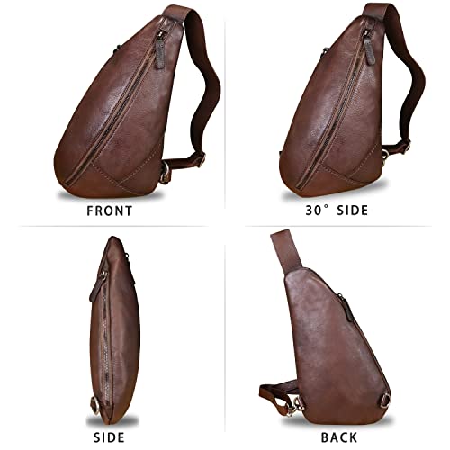 Image of Genuine Leather Silng Bag for Women and Men Vintage Leather Sling Backpack Shoulder Crossbody Bag Chest Purses