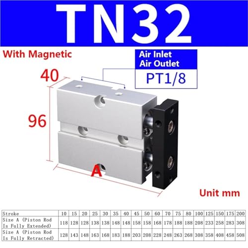 Cylindre double action TN20 pour guidage pneumatique précis 35mm - 8