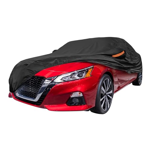Image of Black Heavy Duty Waterproof Car Cover for Sedan 201 inch-207 inch - All-Weather UV Protected Outdoor Full Exterior Cover with Sun /Snow /Rain Resistance