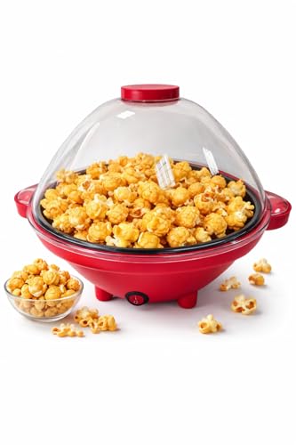 Image of VINSU Hot Air Popcorn Maker Machine 500W Electric Popcorn Popper 5L Large Capacity Oil Free Popcorn Machine with Transparent Dome Lid Cyclonic Air Flow Technology One Button Operation for Home Kitchen