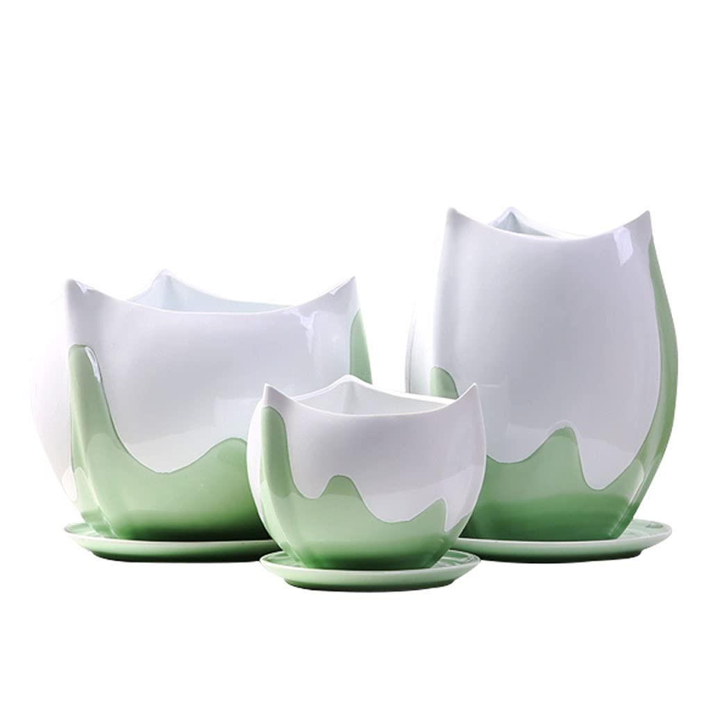 HIHELO Doniczka na rośliny zielono-biała ceramiczna doniczka do salonu dom biuro stolik kawowy dekoracja na biurko doniczka kreatywna doniczka na kwiaty doniczki na kwiaty (rozmiar: C)