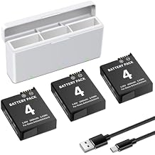 Osmo Action 4/3 Battery Charger Kit 3-Pack Battery and 3-Channel Fast Charger Hub, Compatible for DJI Osmo Action 4, Osmo Action 3 Camera, 1850mah Battery Replacement with USB-C Charger and Cable